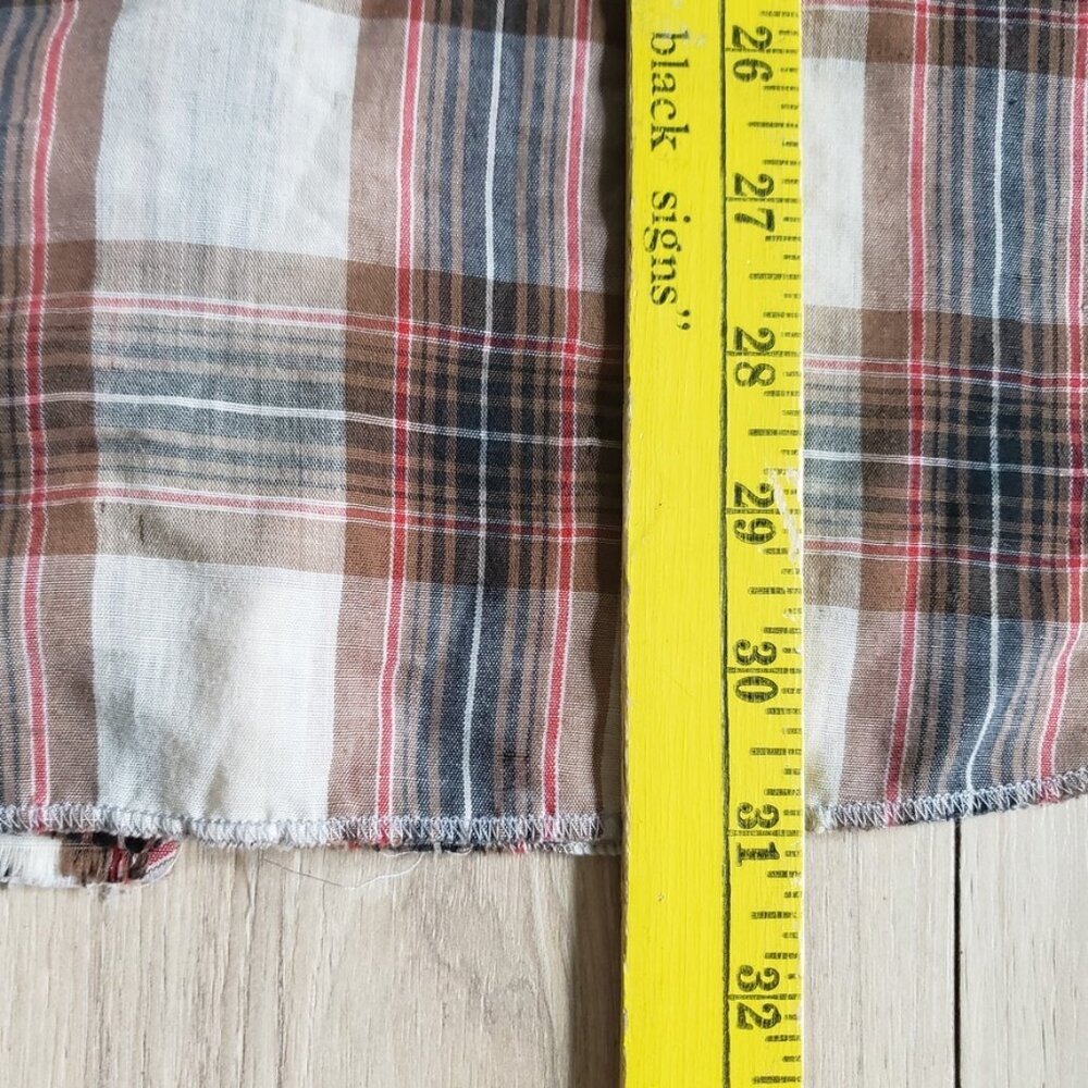 VTG H Bar C California Ranchwear Shirt Mens L Long Tail Tan Plaid Pearl Snap USA - Picture 5 of 7